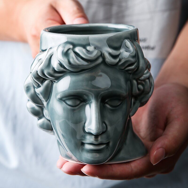 Ceramic Mug Milk Coffee Cup Ancient Greek Apollo David Head Large-Capacity Sculpture Cup Teacup Desktop Decoration