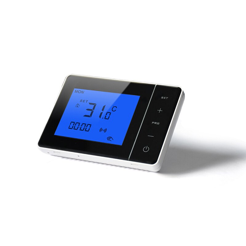 Draadloze thermostaat op batterijen stekkerontvanger kamer vloerverwarming thermostaten slimme centrale verwarming programmeerbaar 16a: Blauwe achtergrondverlichting / Ketelverwarming