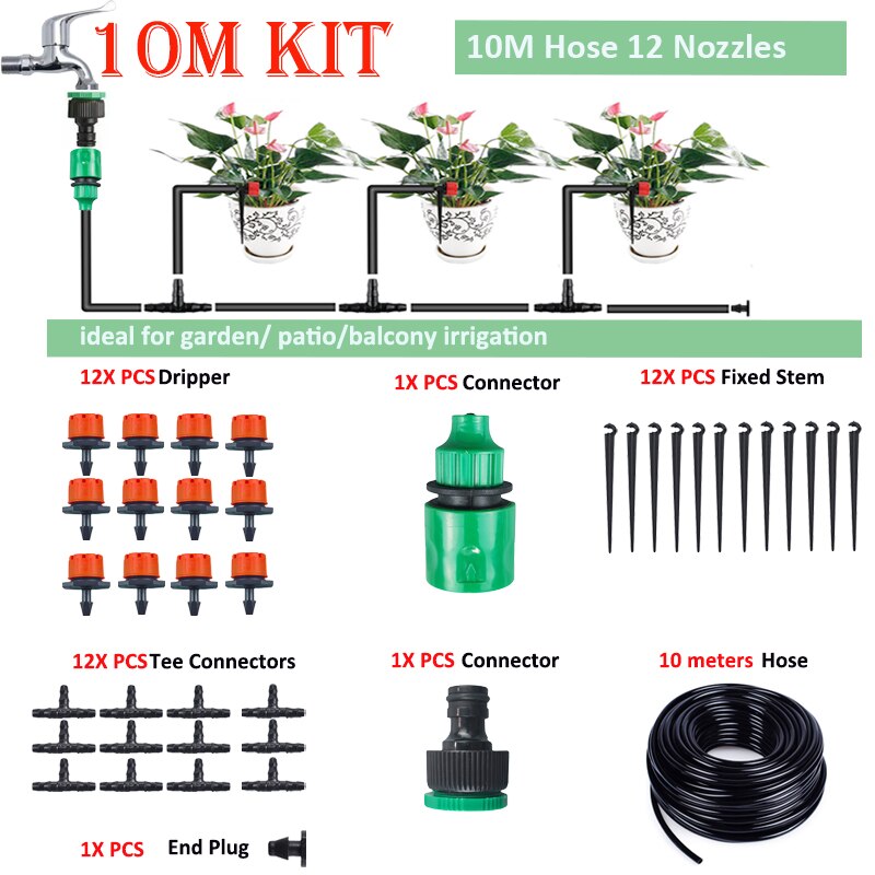 Red Drip Irrigation Kit Garden Watering Irrigation System For Garden Greenhouse Lawn And Hanging Baskets: 10M kit