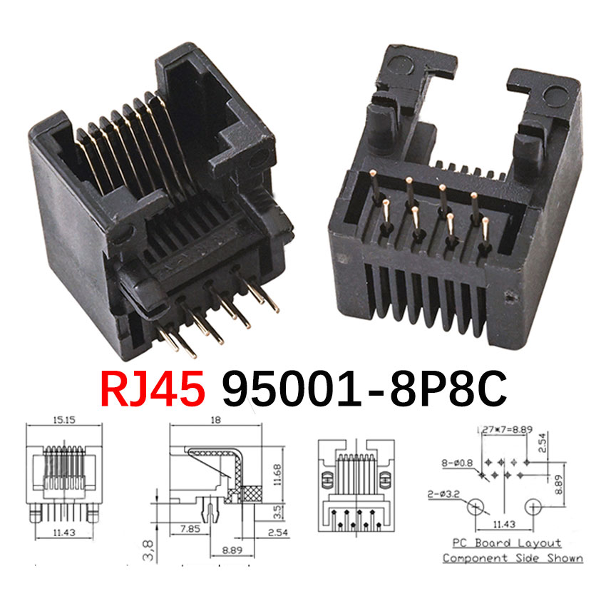 2PCS RJ11 RJ12 RJ45 Telephone Socket Connector 4P4C 6P2C 6P4C 6P6C 8P8C Plug Computer Internet Network PCB Jack Female Socket