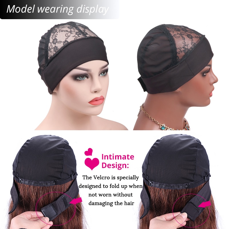 Headband Wig Cap With Wig Holder Band Black Wig Caps For Making Wigs Spandex Dome Cap With Head Grip Cap With Adjustable Band