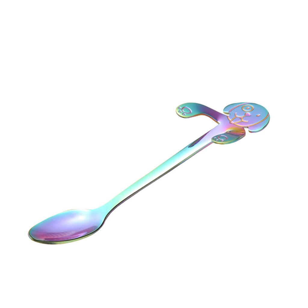 1PC Cute Dog Spoon Long Handle Spoons Flatware Coffee Drinking Tools Kitchen Gadget Stainless Steel Teaspoon Tableware HX0617: c