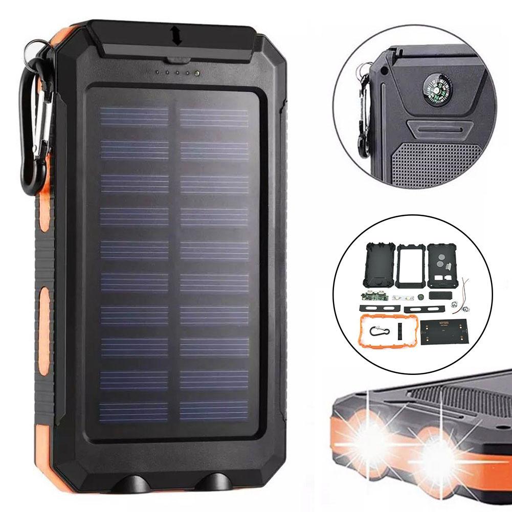 Dual USB DIY Solar Power Bank Case Kits Battery Charger External Box Flashlight