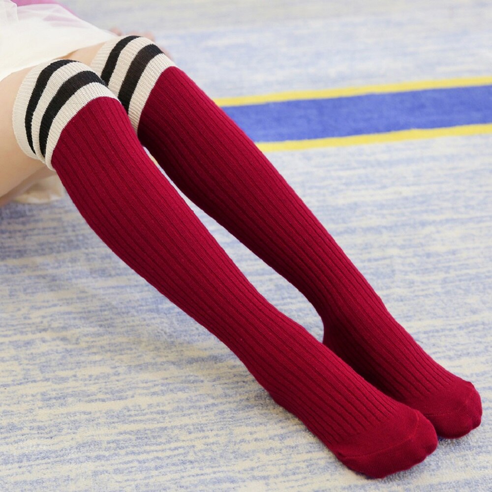 Girls Knee High Socks Kids Rainbow Stripes Printed Cotton Sports School Skate Children Baby Sweet Cute Plus Size Long Socks