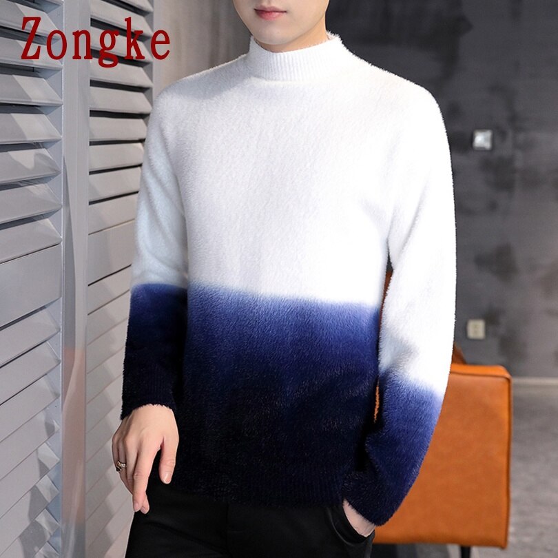 Zongke gradient färg turtleneck herr pullover turtle neck herrkläder ull herrtröja stickad m -3xl höst