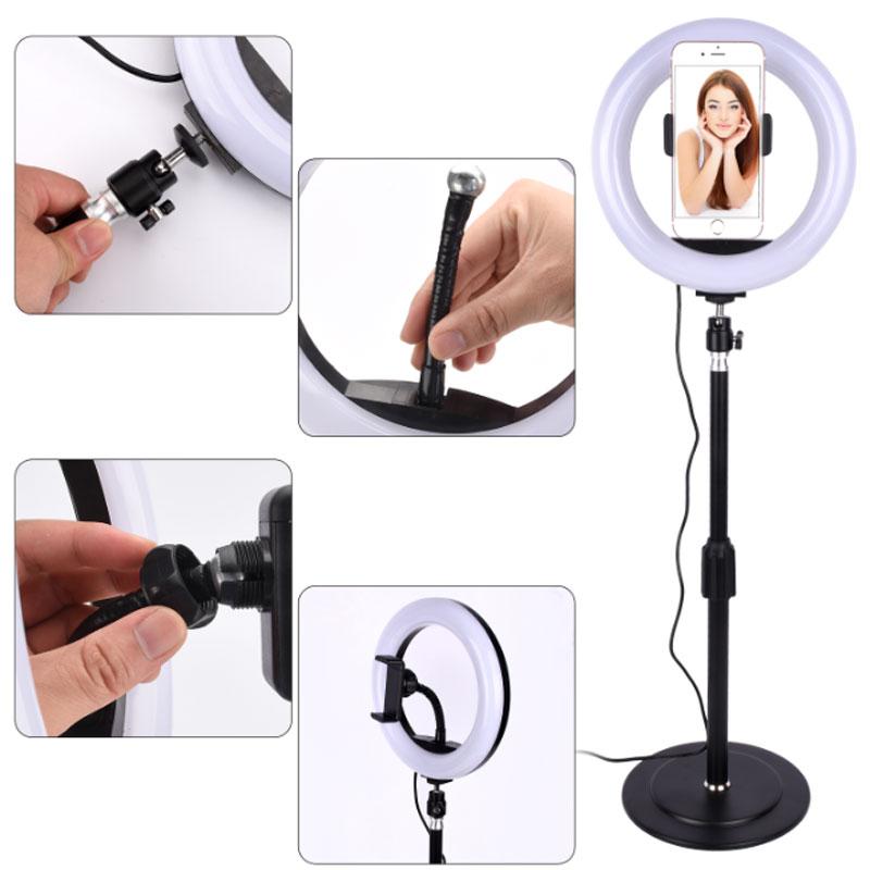 Round LED Fill Light Dimmable Telescopic Stand for Mobile Phone Video Live Selfie Photography