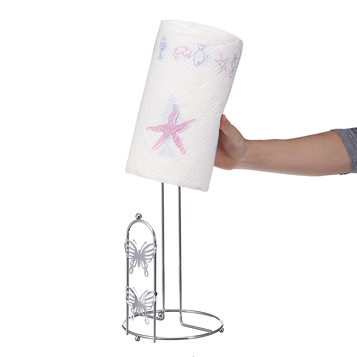 Standing Kitchen Roll Paper Towel Holder Rack Organizer Stainless Steel Storage Shelf Kitchen Bathroom Hardware Paper Holders