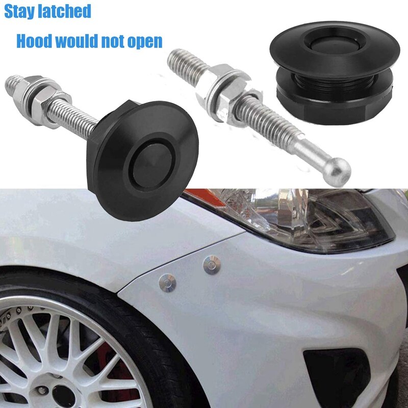 2X Button Quick Release Hood Pin Lock Clip Car Bumper Latch Kit