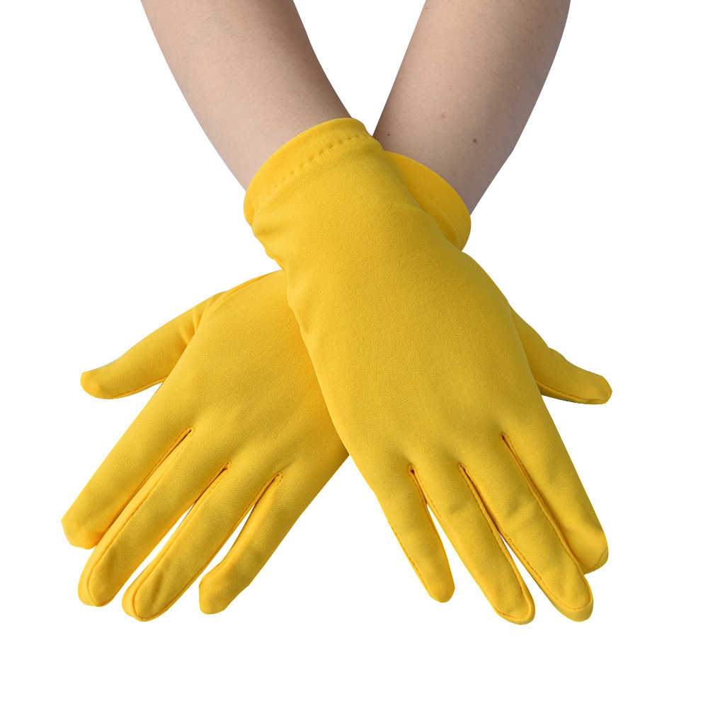 Lady Girl Short Finger Wrist Satin Gloves Evening Party Prom Costume Milk Stretch Gloves Etiquette Finger Mittens Cosplay Gloves: Yellow