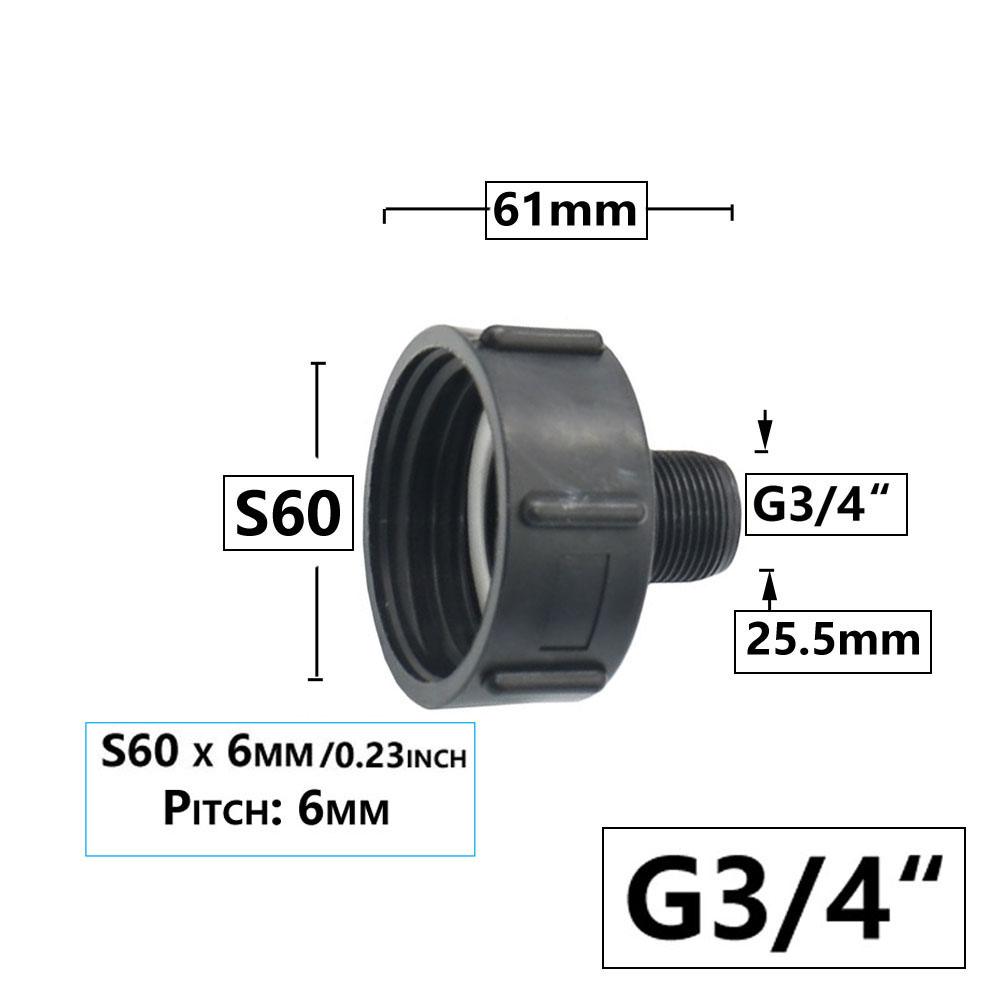 IBC Tank Adapter S60 x 1/2" 3/4' 1" 1.5 2" 63/75/80/100mm Thread Connector Ton Barrel Connect 1000 Liter IBC Tank Fitting: WHITE
