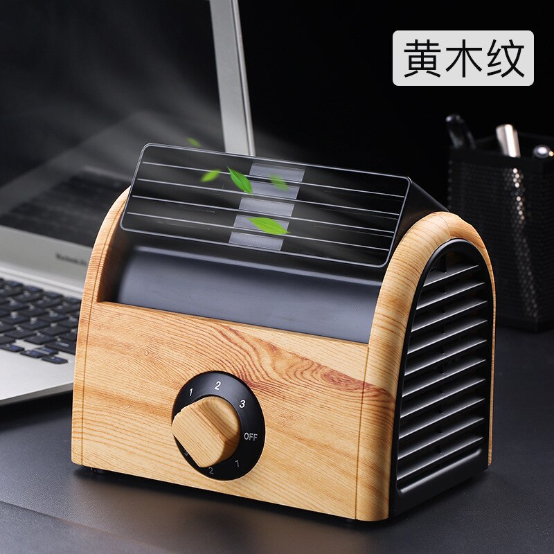 Mini- Small Home Electric Fan Dormitory Air Conditioner Charge Small Fans Office Desktop Student Bed Nothing Leaf Fan: Wood 1
