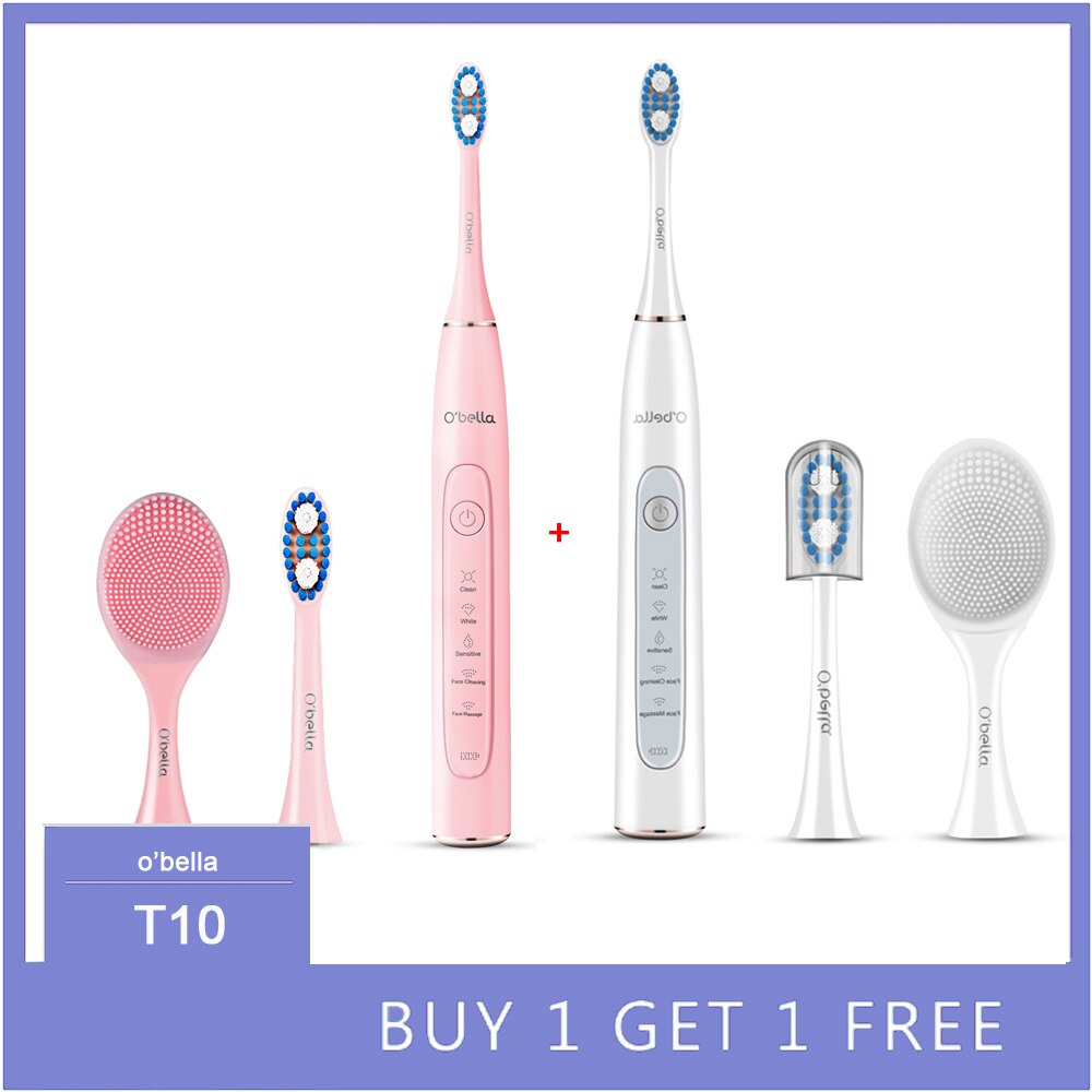 O'bella T10 Electric Toothbrush USB Rechargeable Waterproof Sonic Electric Toothbrush Head Upgraded Ultrasonic Toothbrush: T10 pink-white