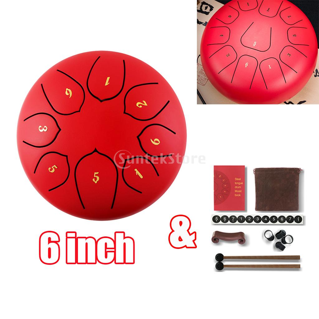 6inch Steel Tongue Drum Handpan Drum w/ Bag Mallets for Beginner Adult Kid: Red