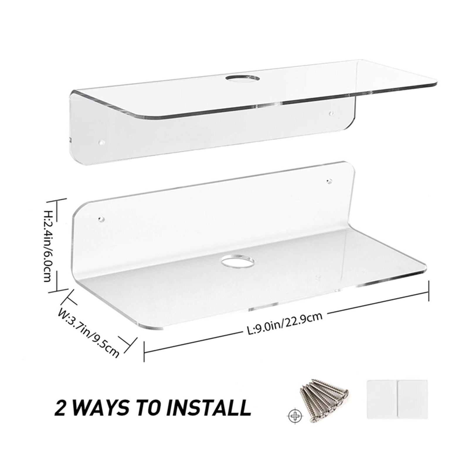 2x Acrylic Floating Wall Rack Small Display Shelf for Wireless Speaker Clear