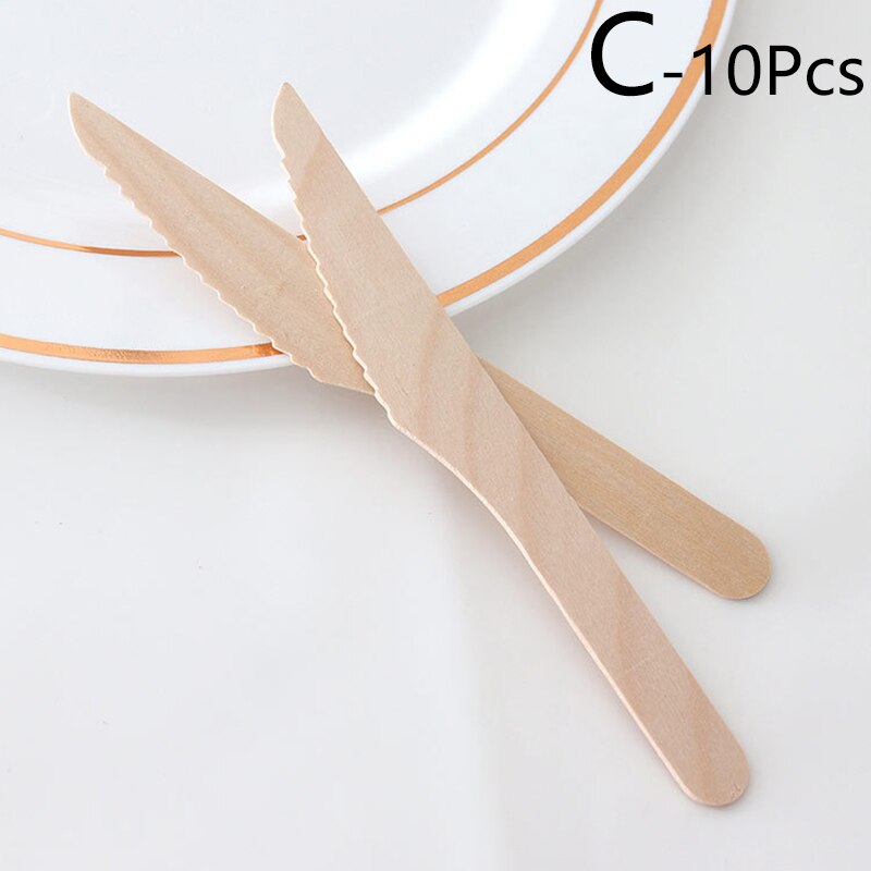 10 sztuk/paczka bambusowe drewniane sztućce biodegradowalne noże widelce łyżki jednorazowe naczynia zestaw kuchnia jadalnia bar zastawa stołowa: C