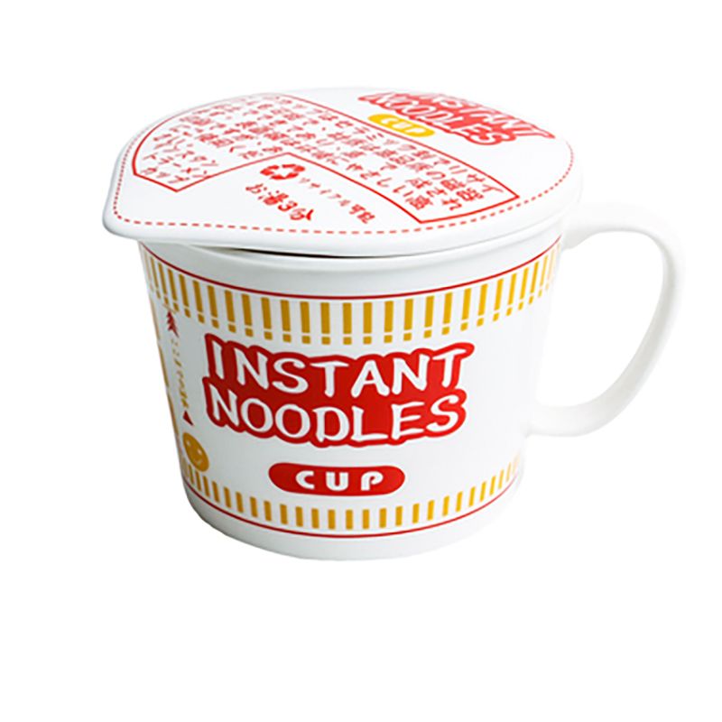 Tigela de cerâmica para macarrão instantâneo com tampa e alça, copo de macarrão instantâneo, tigela de sopa, forno de micro-ondas, máquina de lavar louça disponível