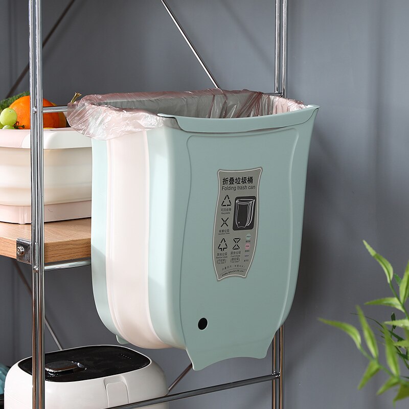 Folding Waste Bins Wall Mounted Foldable Trash Bin Kitchen Cabinet Door Hanging Storage Bucket Trashcan For Bathroom Kitchen