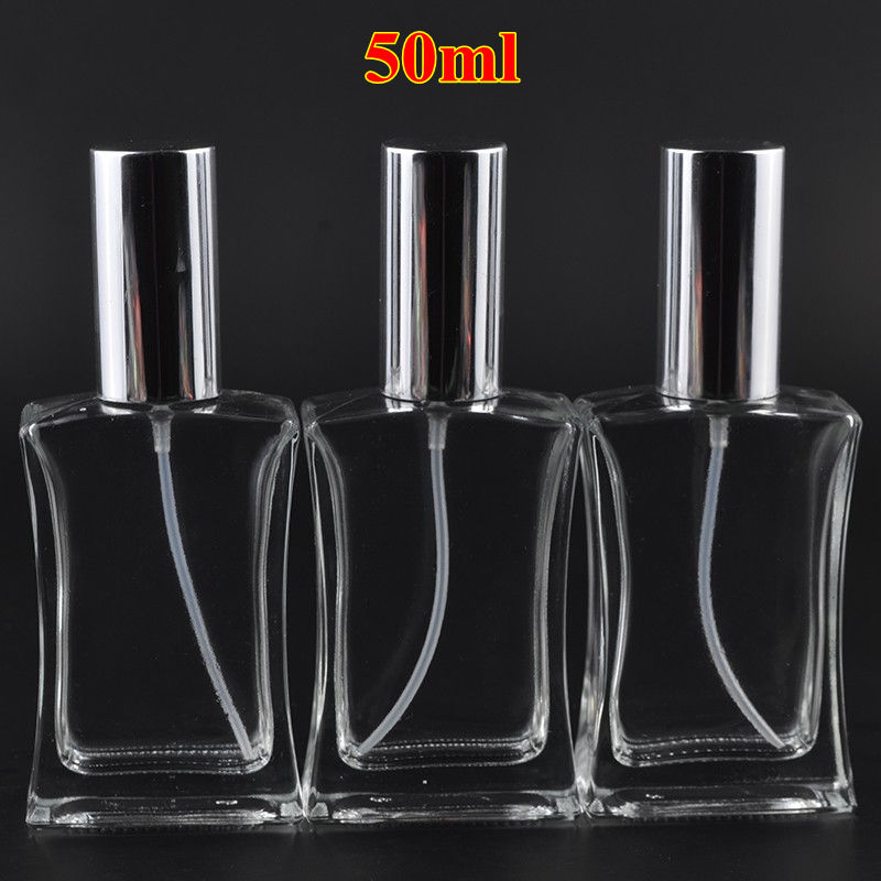 10 Stks/partij 50 Ml Vierkante Glazen Parfumflesje Lege Parfum Clear Spray Verpakking Hervulbare Flessen Verstuiver