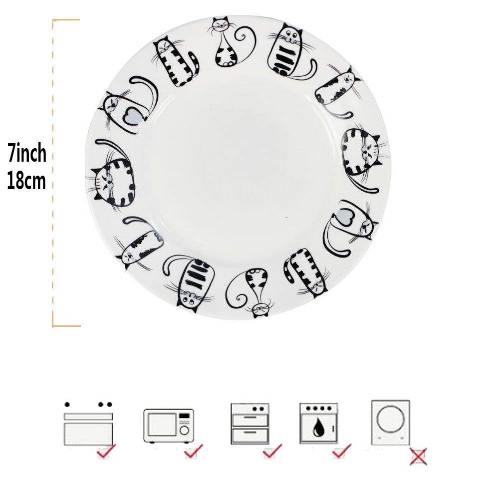 Bonjour Cute cerámica plato de gato taza tazón pequeños platos conjuntos de cena única plato postre bandeja bandeja de juego de platos y cubiertos Cocina: plate