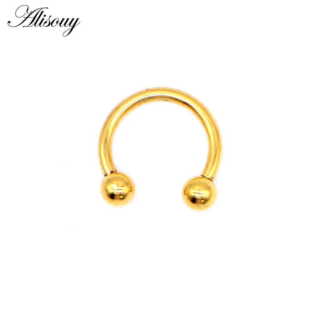 Alisouy 2Pcs 16G Anodized Circular Barbell Ring Nose Hoop Ear Cartilage Tragus Piercing Labret Ring For Unisex Jewelry: 2pc Gold / 1.2x12x3 mm