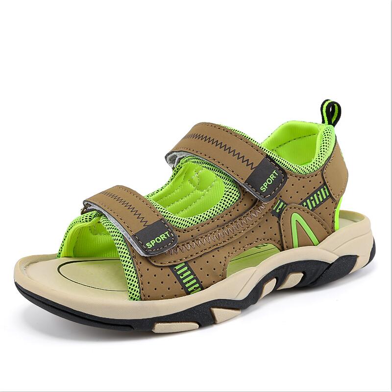 Sandales à la pour garçons et filles, chaussures d'école en cuir et caoutchouc découpées, respirantes à bout ouvert pour garçons et filles: green / 34 (insole 21.8cm)