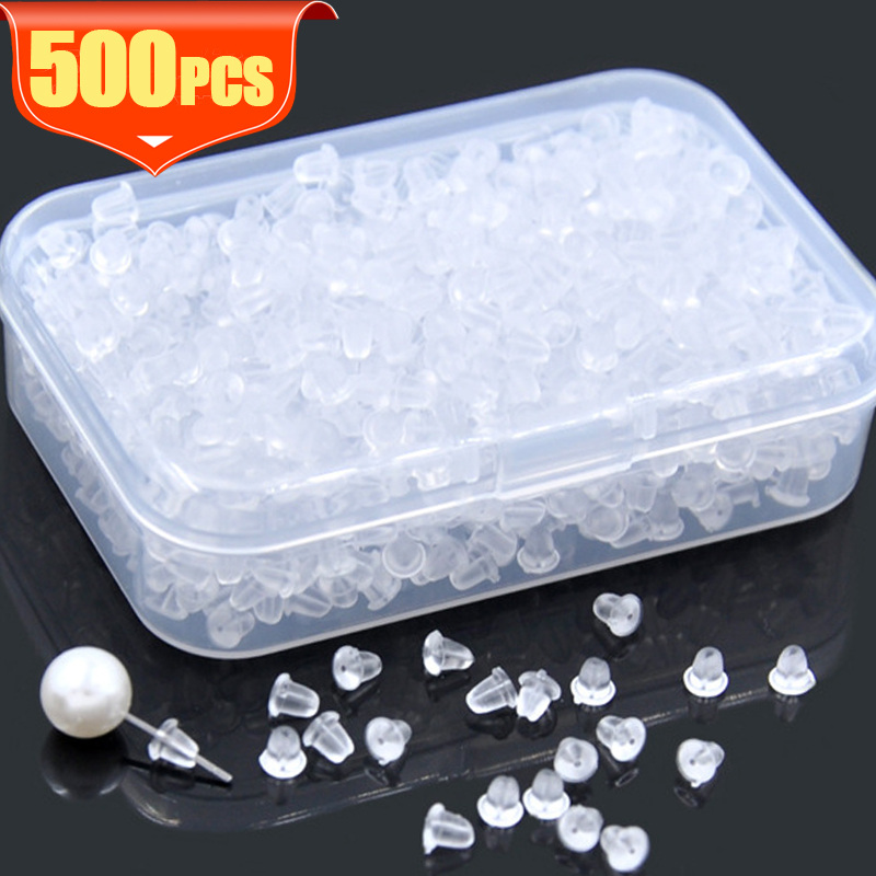 500pcs with Box Soft Rubber Ear Plugs transparent Earring Back Stopper Studs for Stud Earrings DIY Silicone Plug Back Stoppers