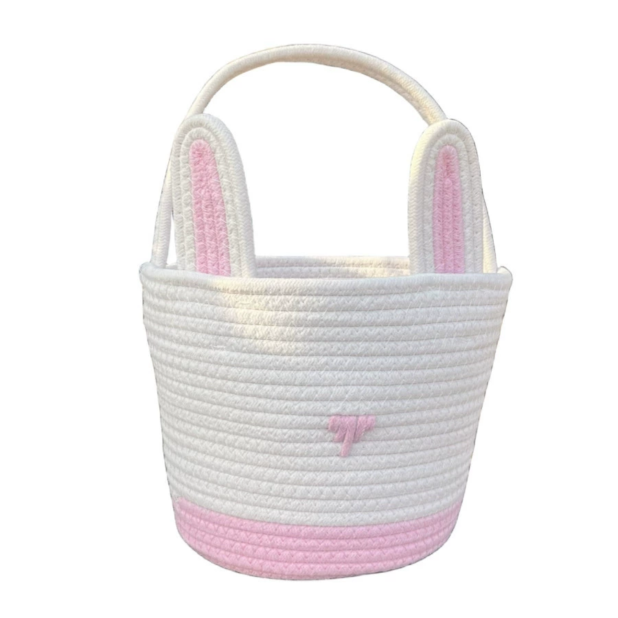 Påskeharekurv for barn, gutter og jenter, påskeegg-jaktkurv, gjenbrukbar bomullssnorkurv med kaninører, babyshower: Lilla