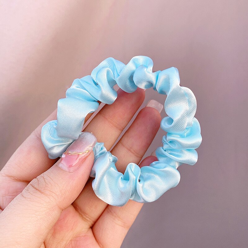 1Pc Elastic Hairbands Hair Tie for Women Satin Scrunchies Stretch Ponytail Holders Handmade Heandband Hair Accessories: light blue-A