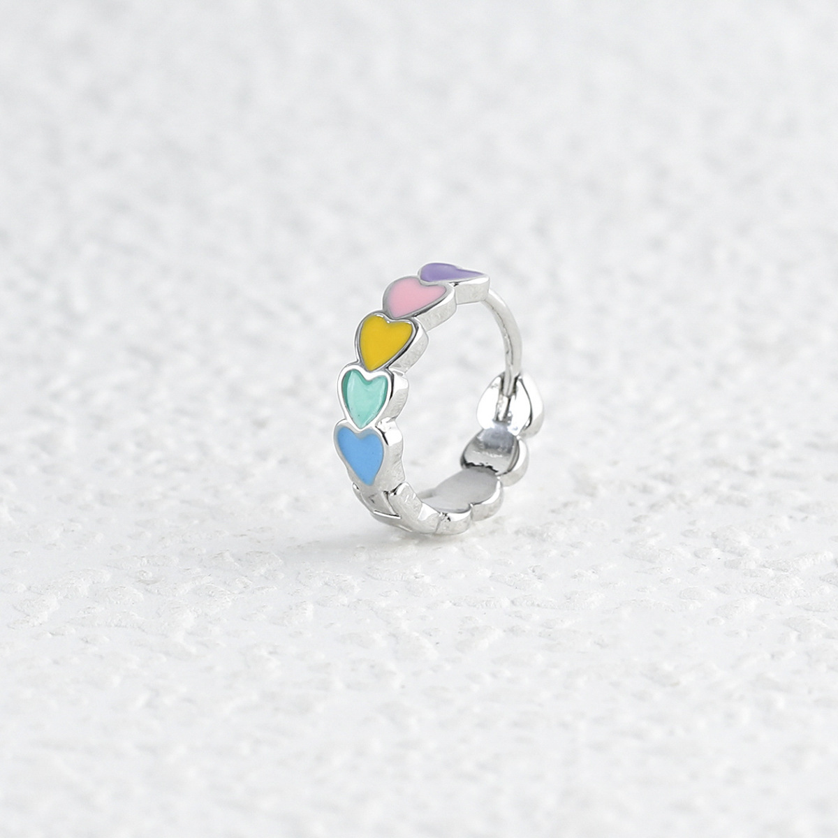 1 Uds. Pendientes de arcoíris Multicolor a la , pendientes de aro de corazón esmaltados, pendientes redondos de estilo Simple para mujer, , joyería: Default Title