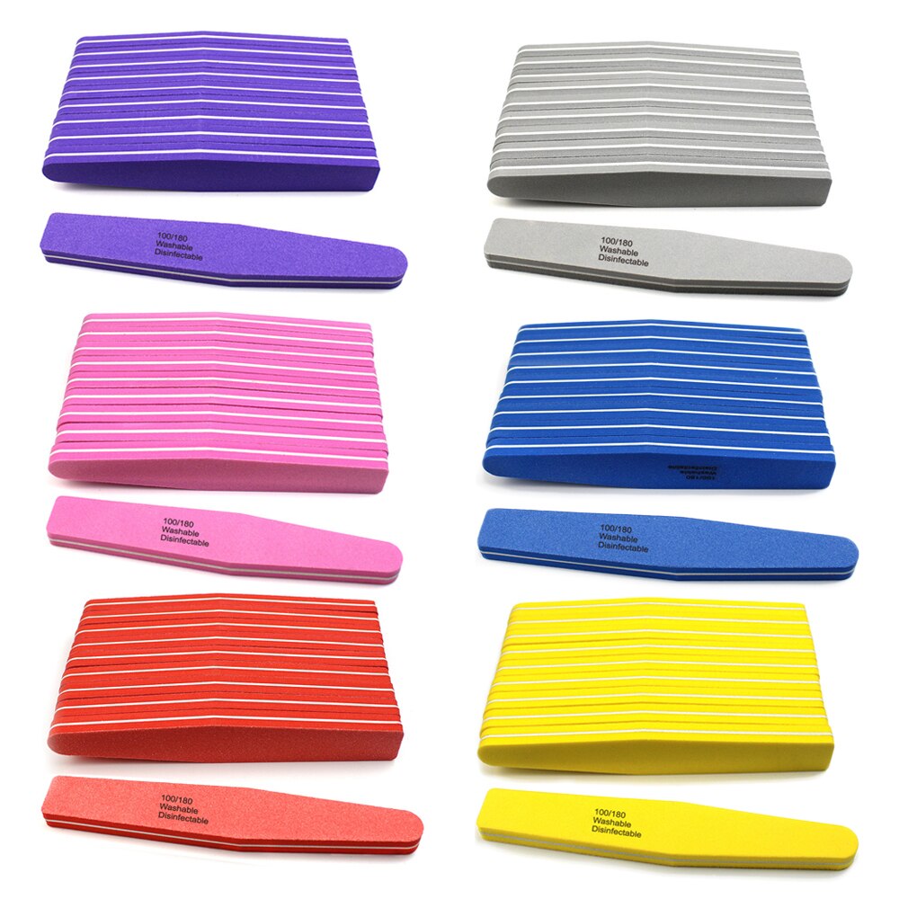 10 Stuks Nail File Buffer Double Side Wasbare Polish Spons Board 100/180 Trimmer Lime Buffer Nail Art Polijsten Manicure Gereedschap