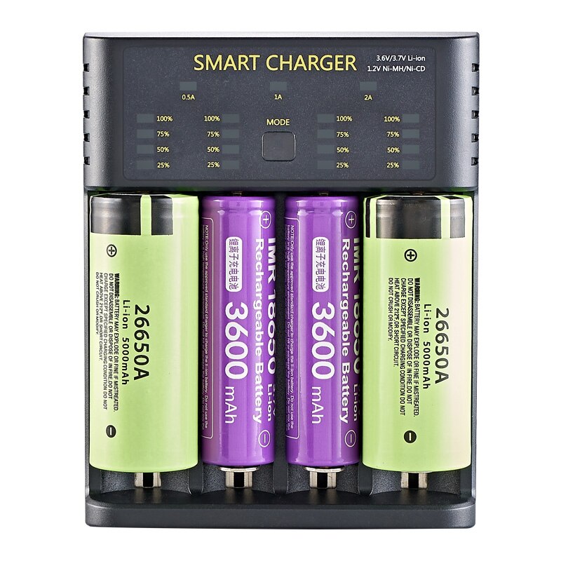 LEMFO Battery Charger for 18650 26650 21700 18350 AA AAA 3.7V/3.6V/1.2V/ lithium NiMH Rechargeable battery: 4 slots display