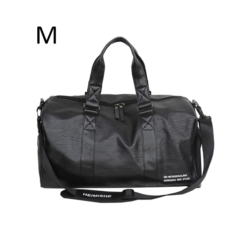 Men's Leather Travel Bag Foldable Portable Shoes Shoulder Bags Luggage Large Capacity Travel Tote Women Duffle Handbag XA160ZC: Black M