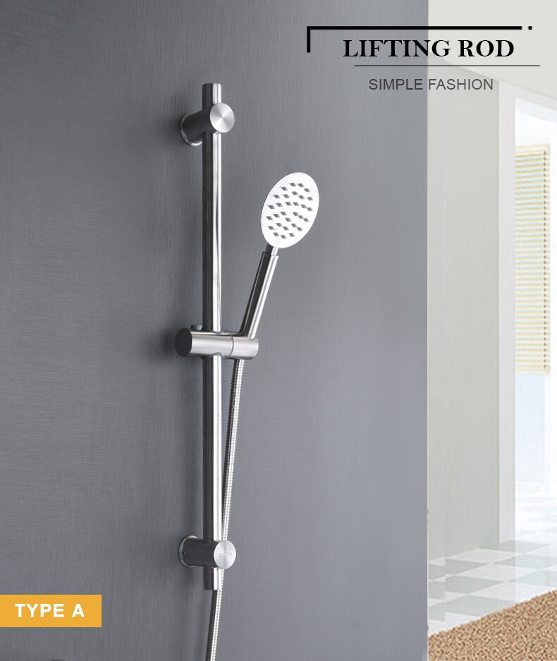 Badeværelses højdejusterbar brusebad håndholdt brusehovedholder rustfrit stål børstet nikkel rund firkantet løftestang