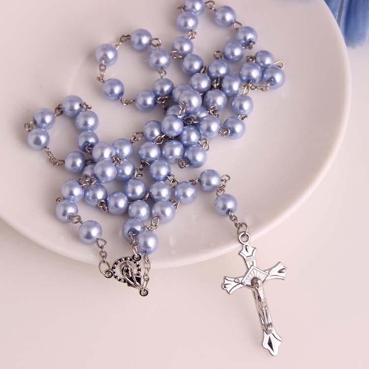 Religieuze Sieraden Zwart Glas Parel Rozenkrans Cross Christian Katholieke: Light purple