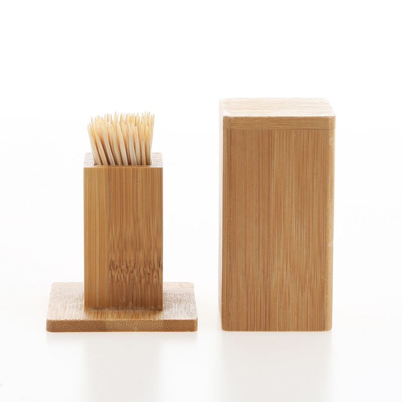 Bambus tandstikker æske med firkantet dæktank tandstikker indehavere hjem køkkenredskaber bambus tandstikker holder bærbar opbevaringsboks