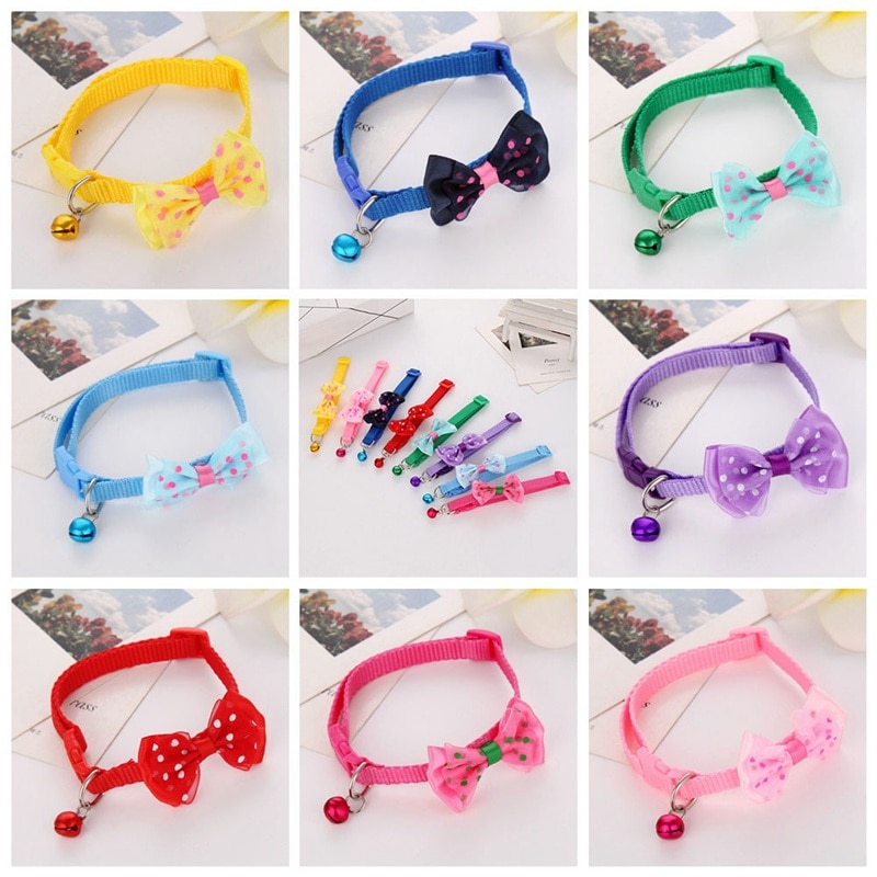 1pc couleur bonbon réglable nœud papillon cloche nœud papillon collier cravate chiot chaton chien chat animal de compagnie directe