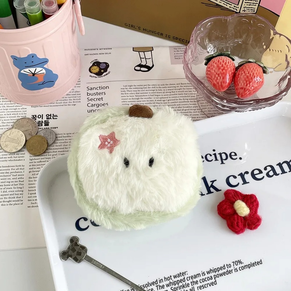 Kawaii Cartoon Mini Apple Plush Zero Wallet Girl Cute Plush Coin Wallet Key Storage Bag Children's Party: Beige
