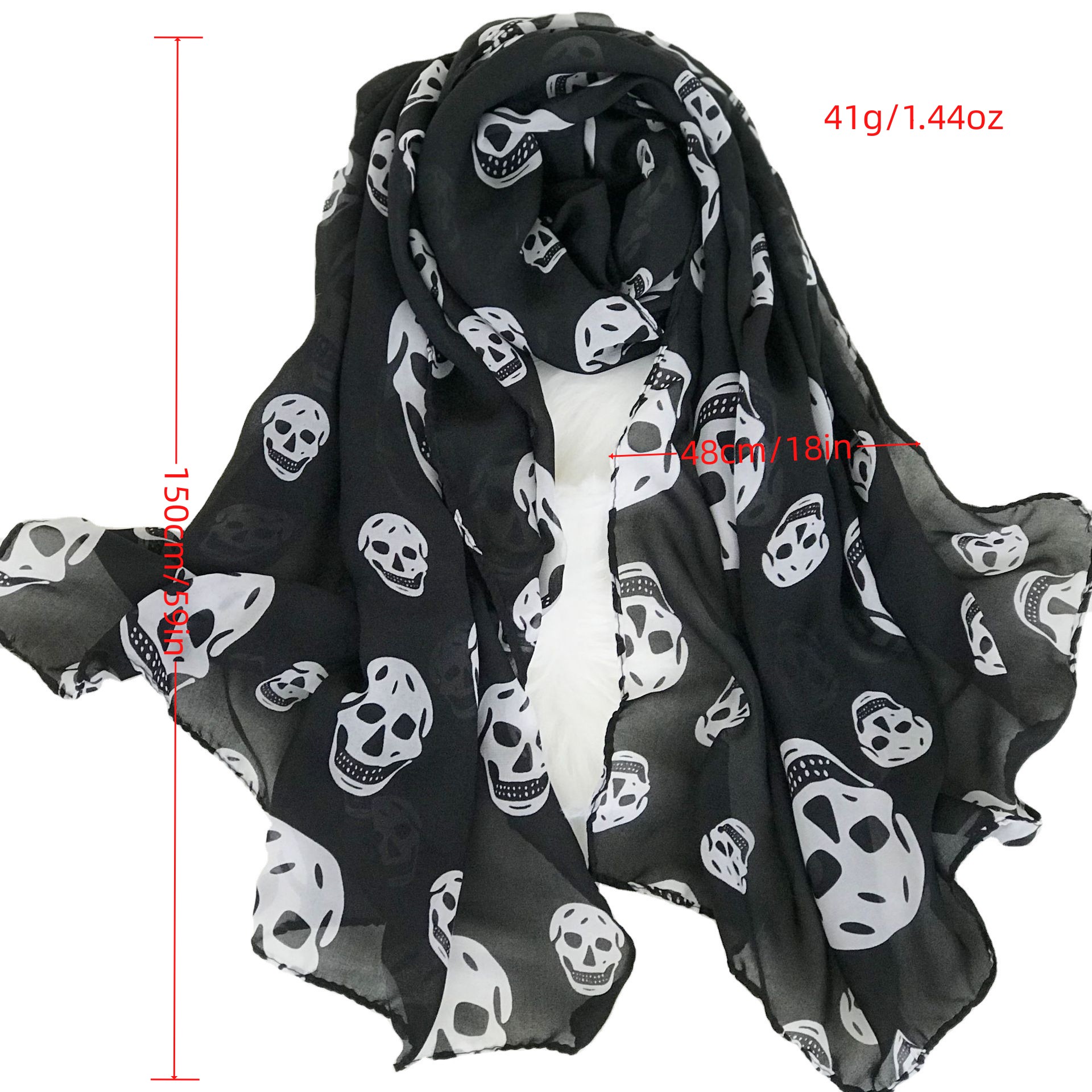 Châle Long de plage d'été en mousseline de soie, imprimé tête de mort, écharpe Mulim Hijab pour hommes et femmes, doux et fin, 50x150cm