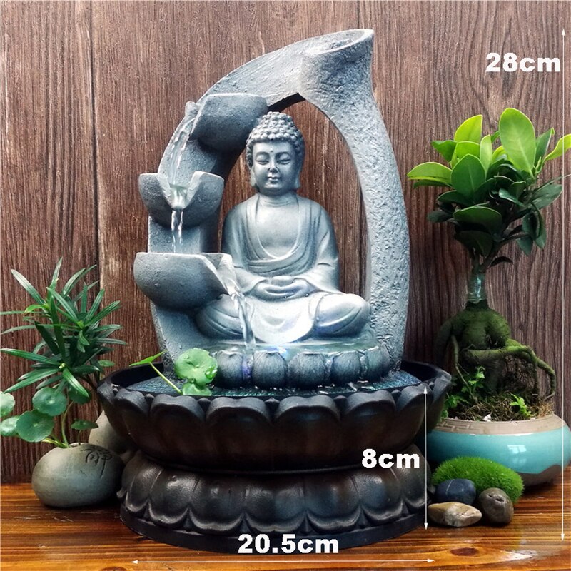 Harpiks zen lotus buddha statue ledet fontene fengshui figurer hjemmekontor desktop dekorasjon meditasjon plass hage ornamenter