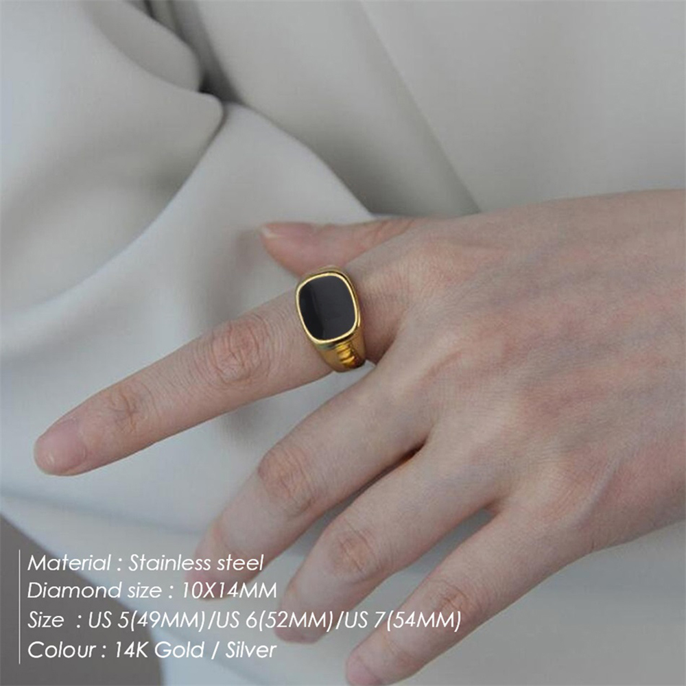 SUNIBI-Anillo cuadrado Vintage de concha para mujer, de acero inoxidable, Color oro blanco, anillo grande y grueso, accesorios de joyería para , para cena