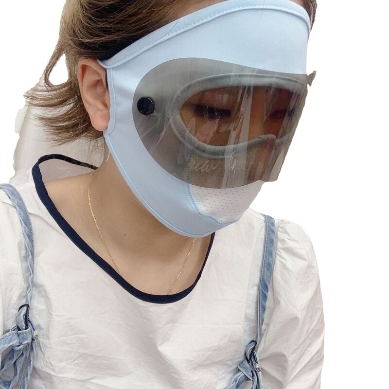 Fishing Ice Silk Sunscreen Face Mask Goggles Full Face Adjustable Black Lens Riding Mask Anti-flying Insect Mask: Blue