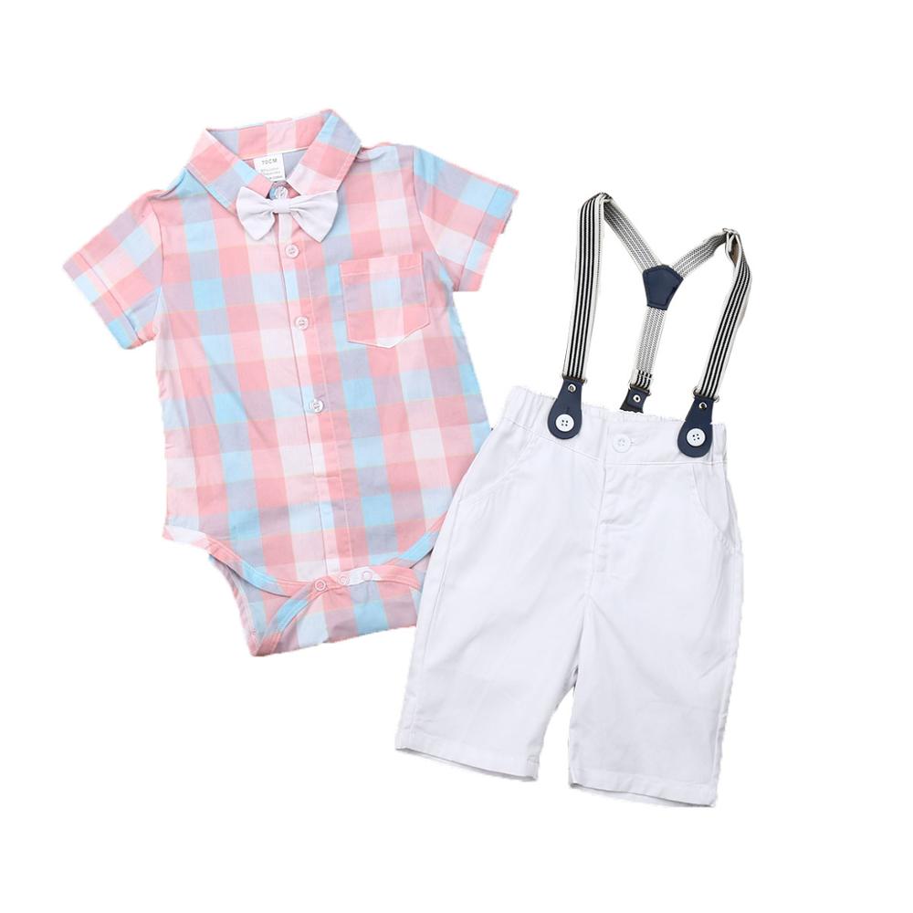 Kids Baby Boy Clothes Sets Formal Tuxedo Gentleman Suit Plaid Romper Pants Outfits: romper style / 3T