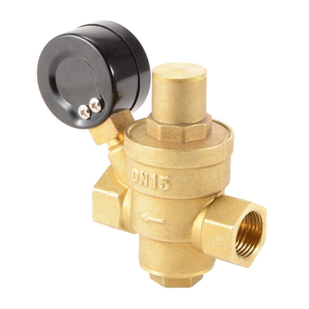 Water Pressure Regulator Brass Lead-free Adjustable 1/2" 15mm Water Pressure Reducer Valve with Pressure Gauge Bar/Psi HS918