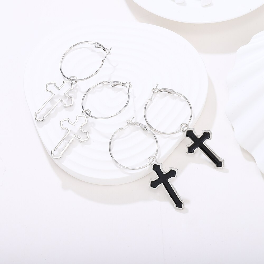 Pendientes grandes de Metal estilo callejero para mujer, aretes con Cruz hueca, estilo Punk, Hip Hop, joyería exagerada