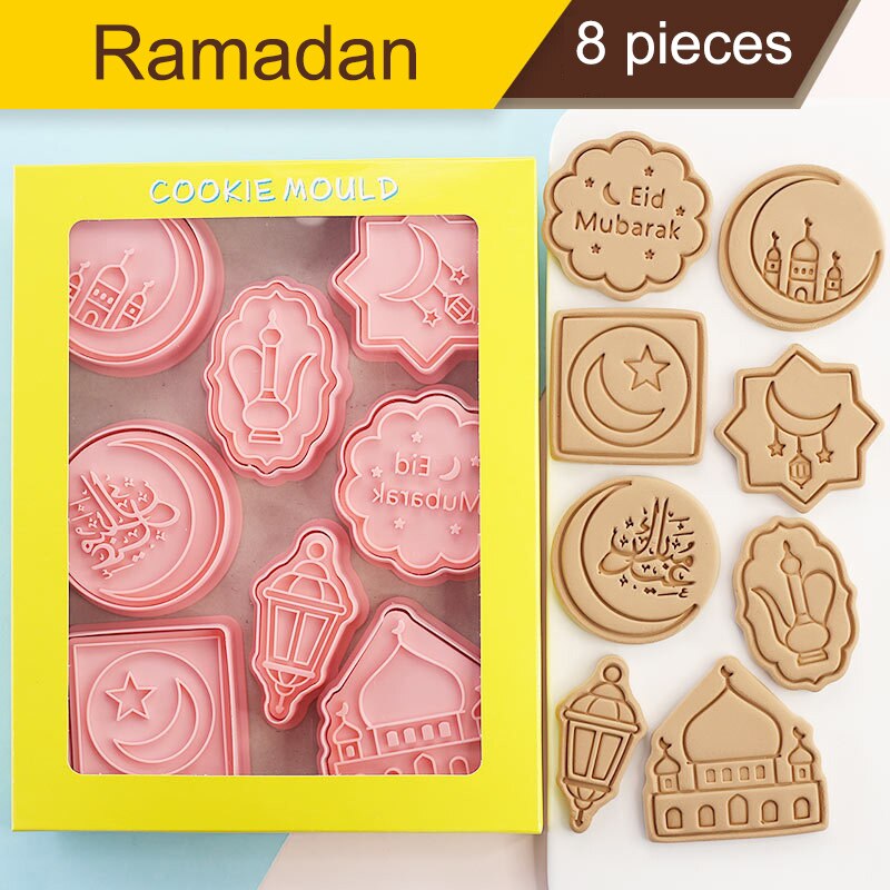 Moule à biscuits Ramadan Kareem, emporte-pièces, outils de cuisson de gâteaux pour Fondant à la maison, décorations de desserts pour fête musulmane islamique Eid Mubarak, 6: C 8Pcs
