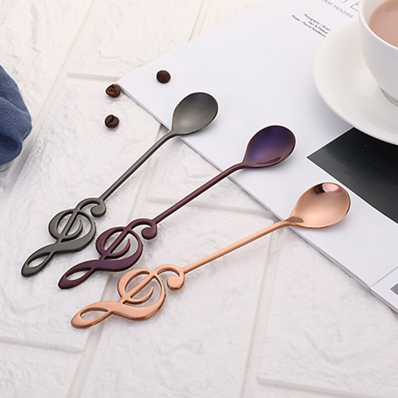 Stainless Steel Musical Note Coffee Spoons Tea Stirring Spoons Set Sugar Ice Cream Mug Dessert Spoon Drink Tableware Cucharas