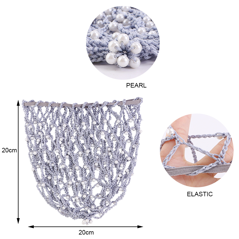 Rayon Hair Net Beaded Pearl Crochet For Women Solid Color Elastic Snood Casual Ladies Hair Accessories