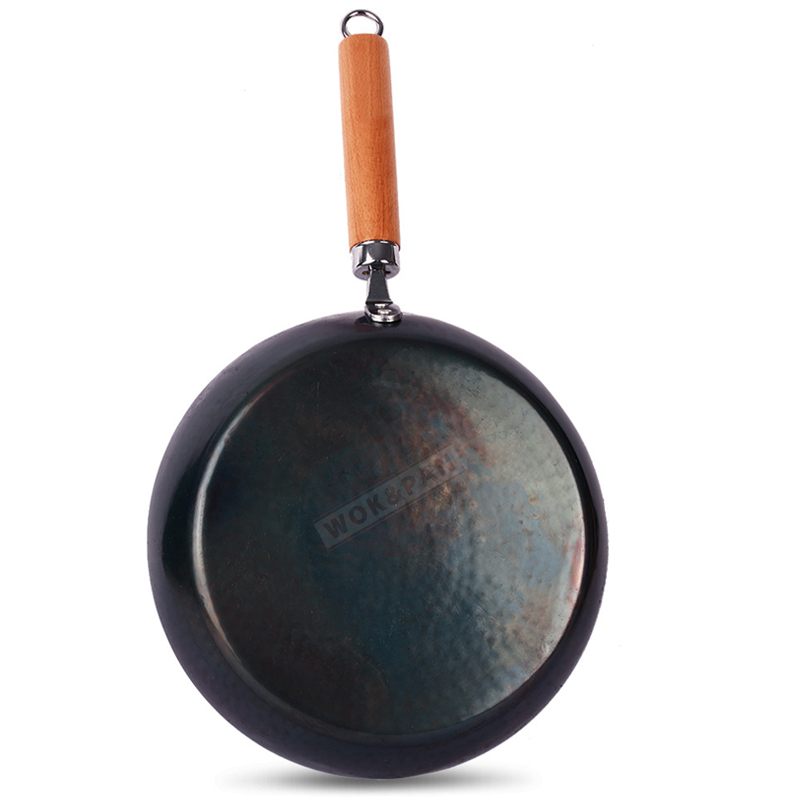 Gehamerde ijzeren koekenpan 20/24/26/28 cm blauwe ijzeren pannen met afneembaar houten handvat Geen anti-aanbaklaag Frituren Omelet koekenpan