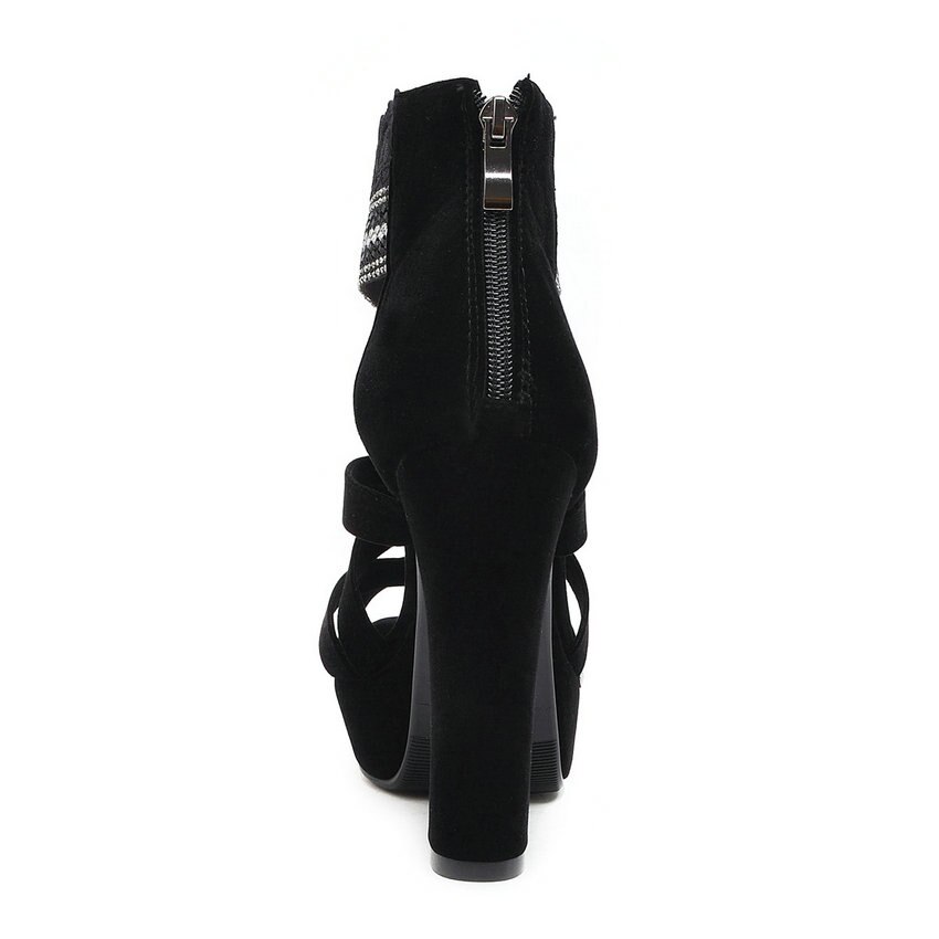 Qutaa dam sandaler fyrkantiga superhöga klack peep toe scrub+pu elastiskt band party gladiator pumps western style storlek 34-39