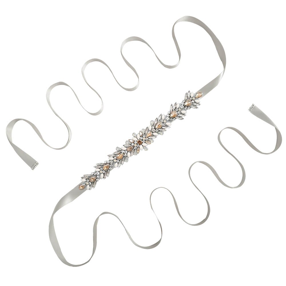 Olomlb luksus brudekjole bælter mange farver brude bælte rhinestones krystal brude sash til bryllup dekoration aften dre: Grå